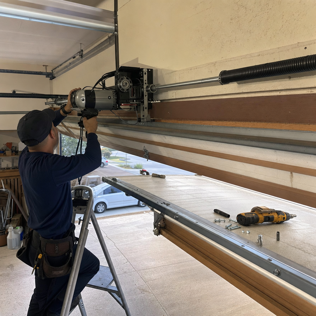 Garage door opener installation by a professional technician.