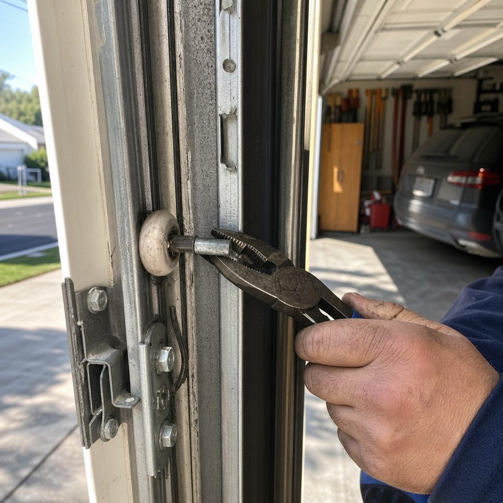 Garage door roller repair with pliers