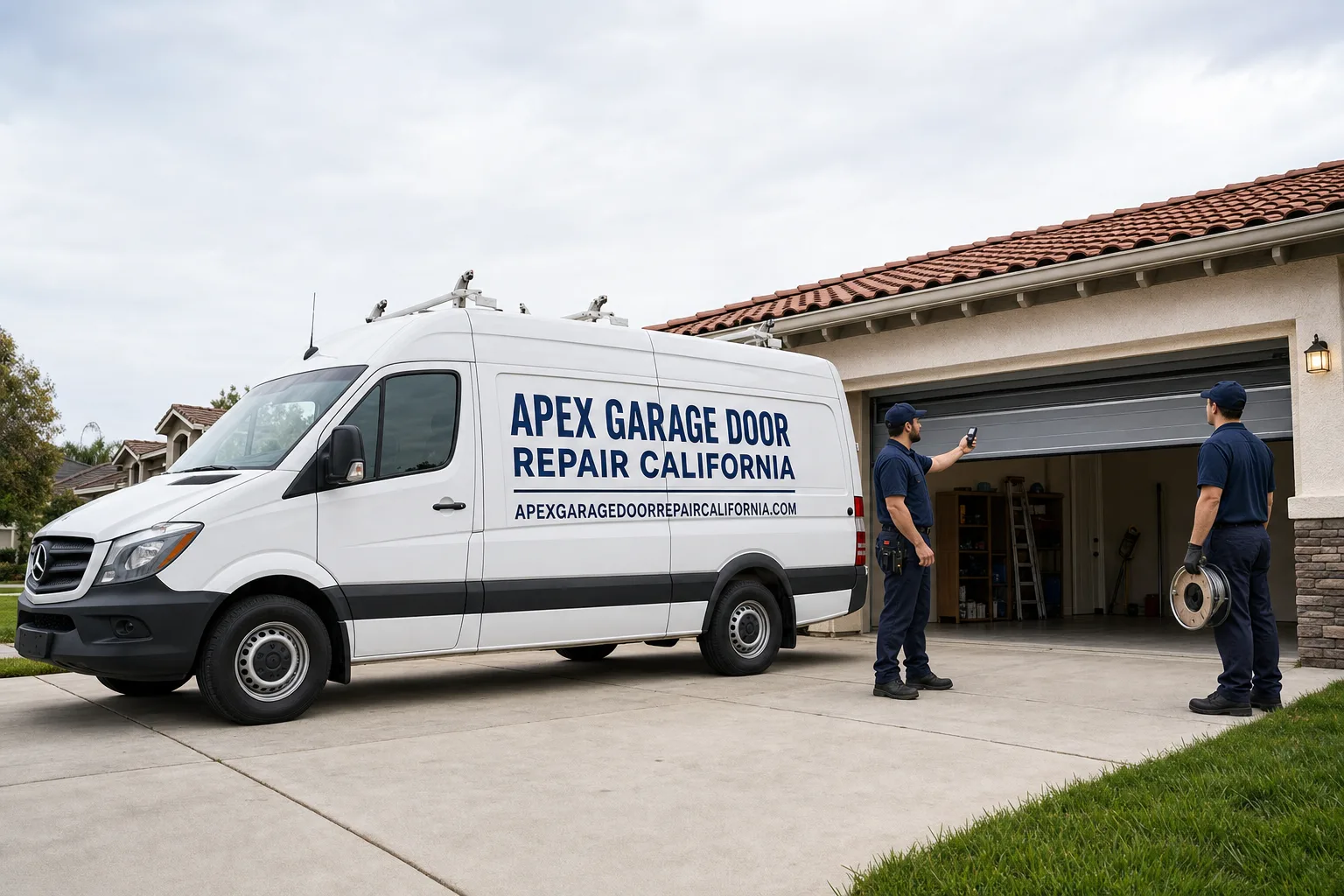 Apex Garage Door Repair California service vehicle and crew in California, CA
